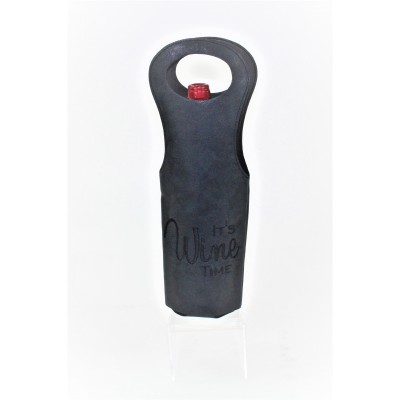 9165B- BLACK WINE BOTTLE CARRIER WITH  (IT'S WINE TIME) MONOGRAMMED 